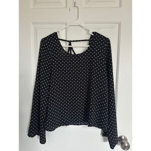 Grayson Threads BlackW/hite Polka Dot Tie Back Long‎ Bell Sleeve Top Womens S